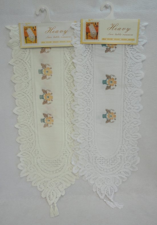''13''''x54'''' Lace Table Runner with Printed FLOWER Baskets''